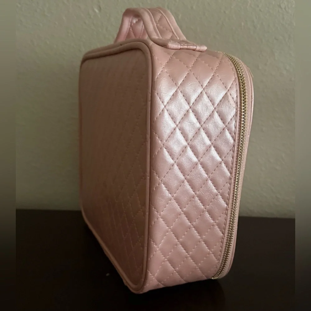 Pink LED Makeup Case Travel Cosmetic Organizer w Mirror Train Case Storage